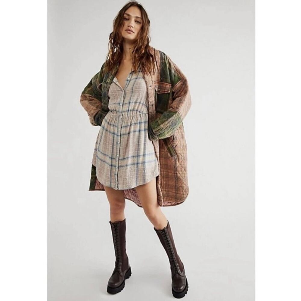NWT Free People Elai Plaid Shirt Dress Size Medium